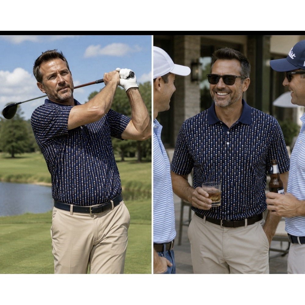 Eddie Bauer Polo Shirt Men's‎ Blue Golf Tee Print Short Sleeve Sports - Medium